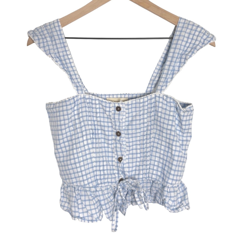 Cleobella Gingham Cotton Crop Top‎ Ruffle Blue Check XS